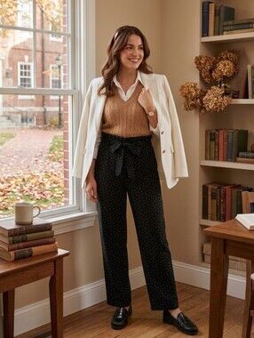 Love Fire Size Medium Black White Polka Dot High Waisted Ruffle Pants Wide Leg
